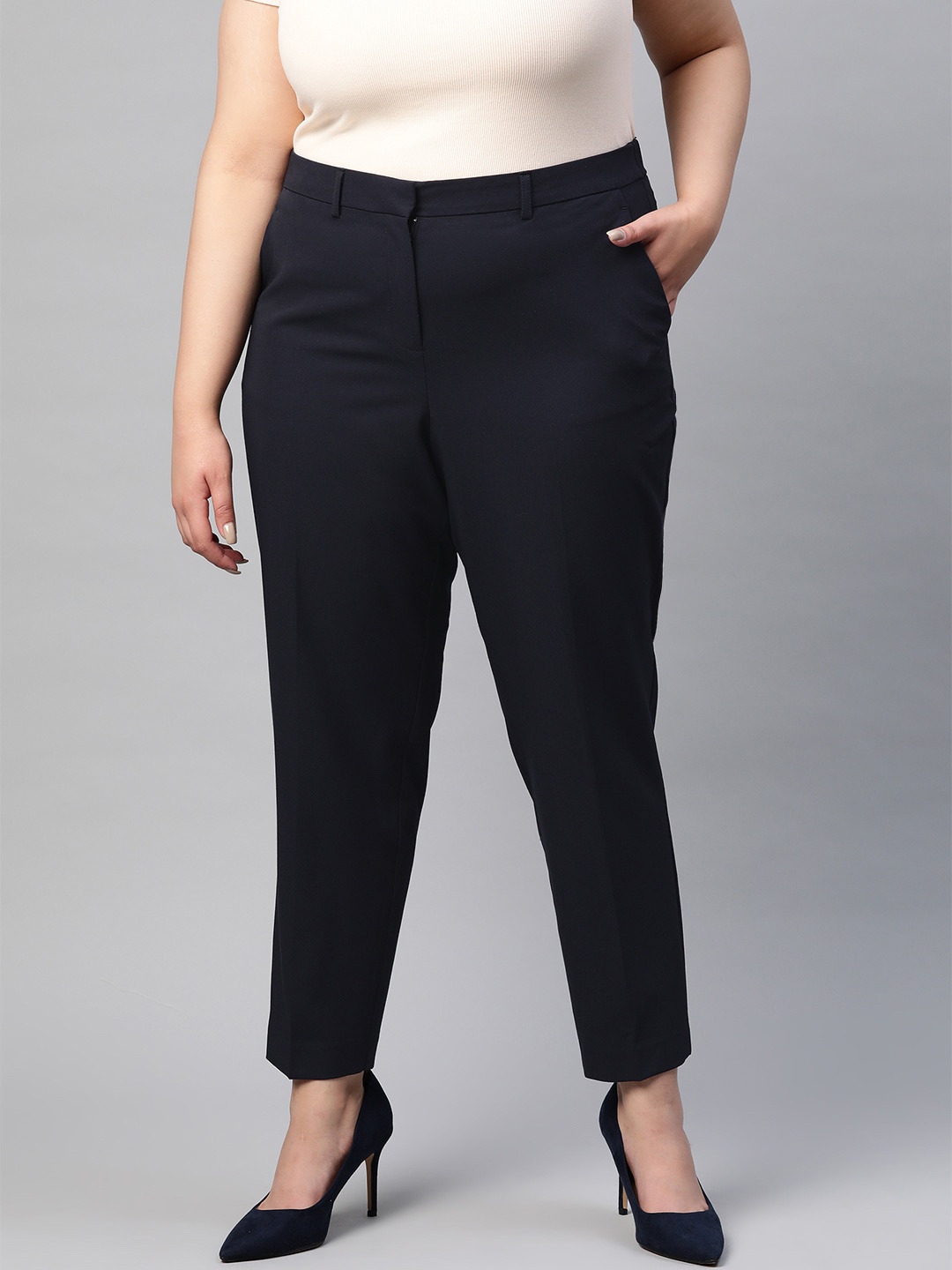 

DOROTHY PERKINS Women Curve Navy Blue Regular Fit Solid Formal Trousers