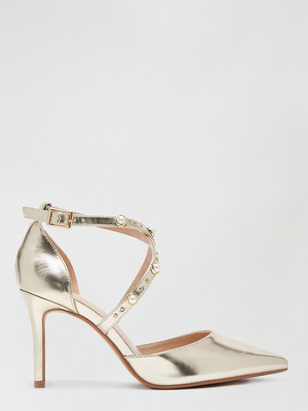 

DOROTHY PERKINS Women Gold-Toned Embellished Wide Fit Glossy Pumps