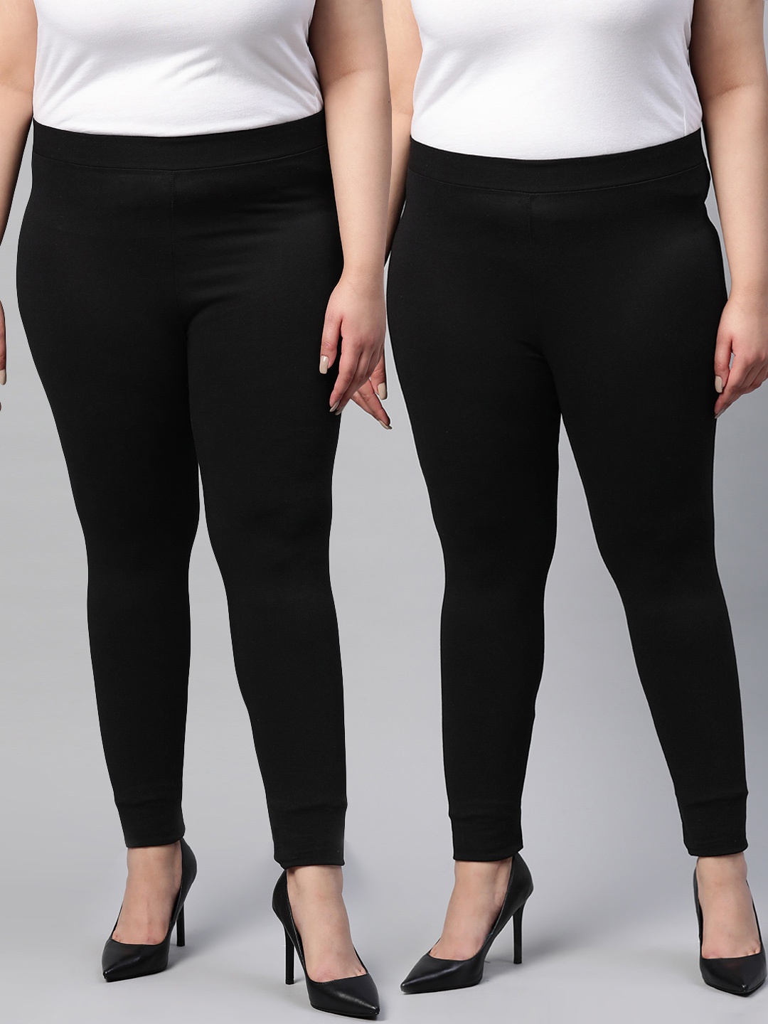 

DOROTHY PERKINS Plus Size Women Pack of 2 Solid Skinny Fit Ankle-Length Jeggings, Black