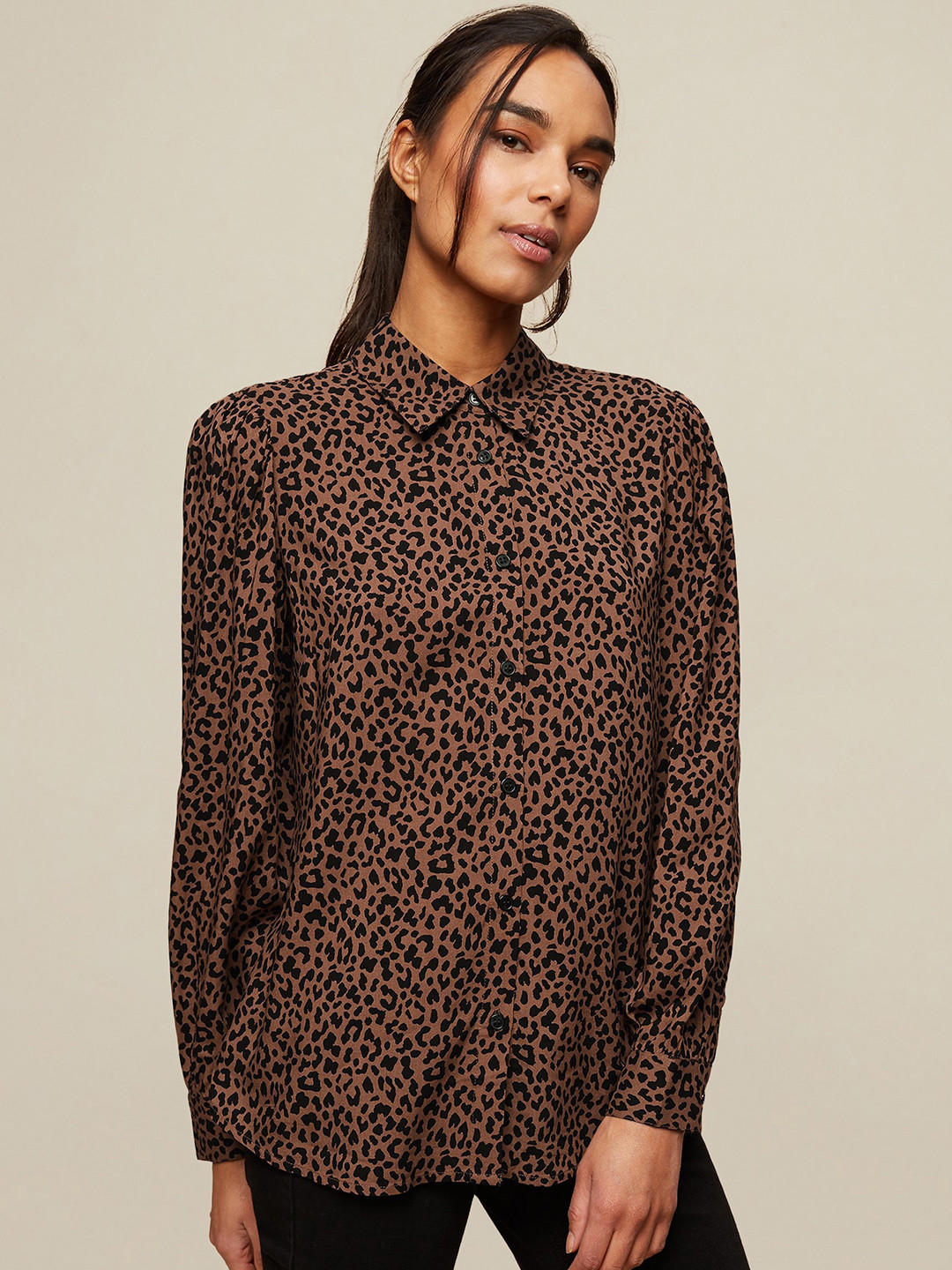 

DOROTHY PERKINS Women Brown & Black Regular Fit Animal Printed Casual Shirt