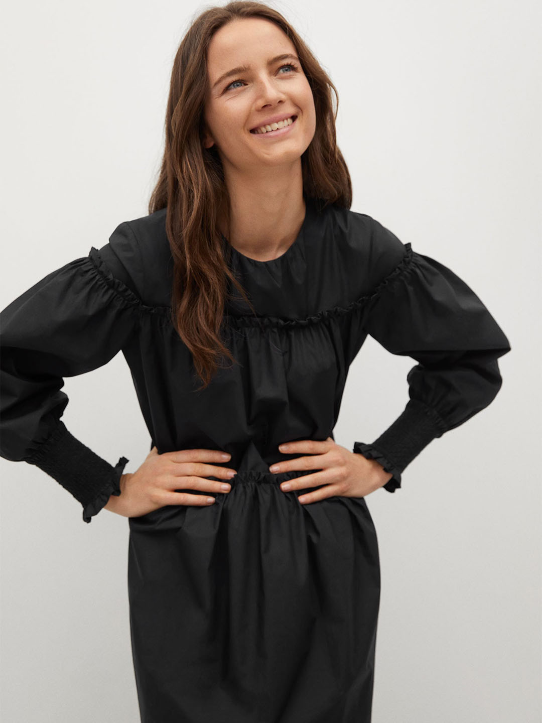 

MANGO Women Black Solid Pure Cotton Sustainable A-Line Dress