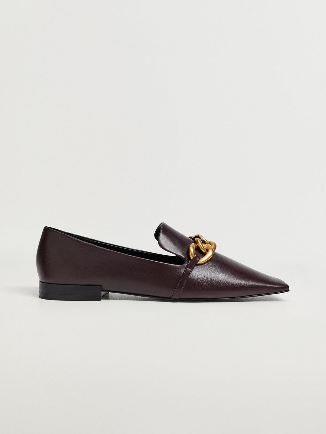 

MANGO Women Burgundy Solid Sustainable Leather Loafers with Link Chain Detail