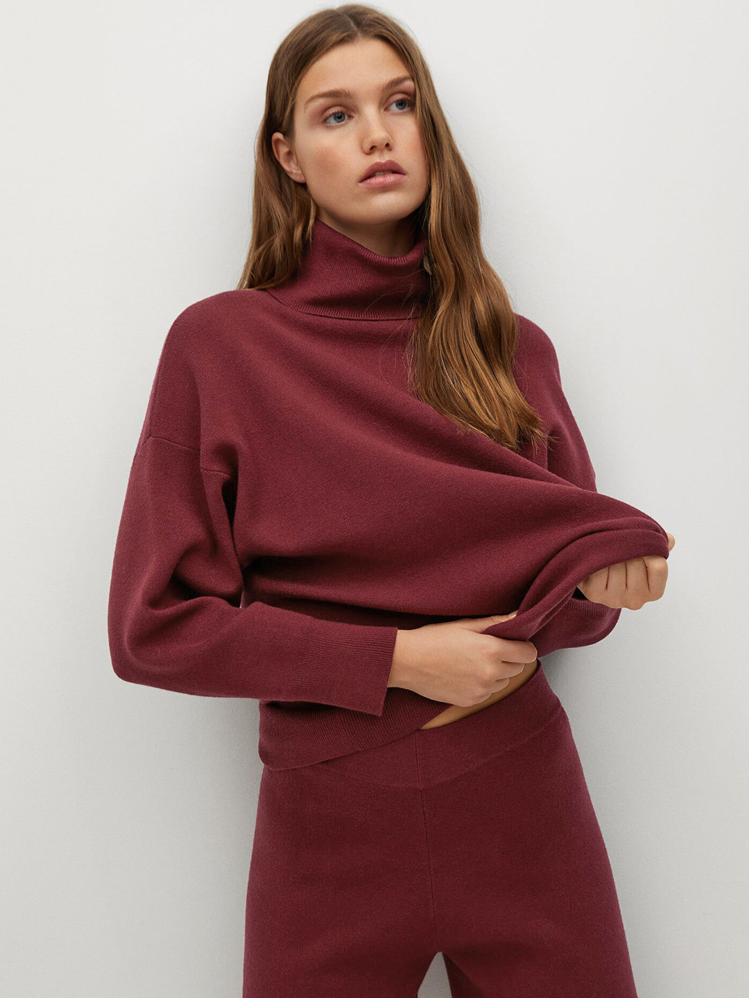 

MANGO Women Maroon Solid Pullover Sweater