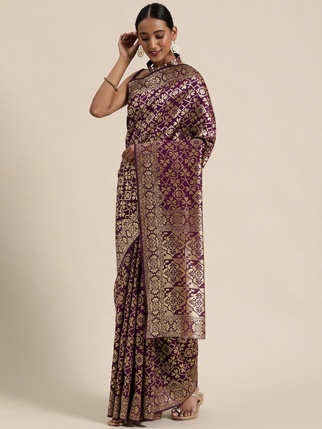 

SHAVYA Purple & Golden Pure Silk Woven Design Saree