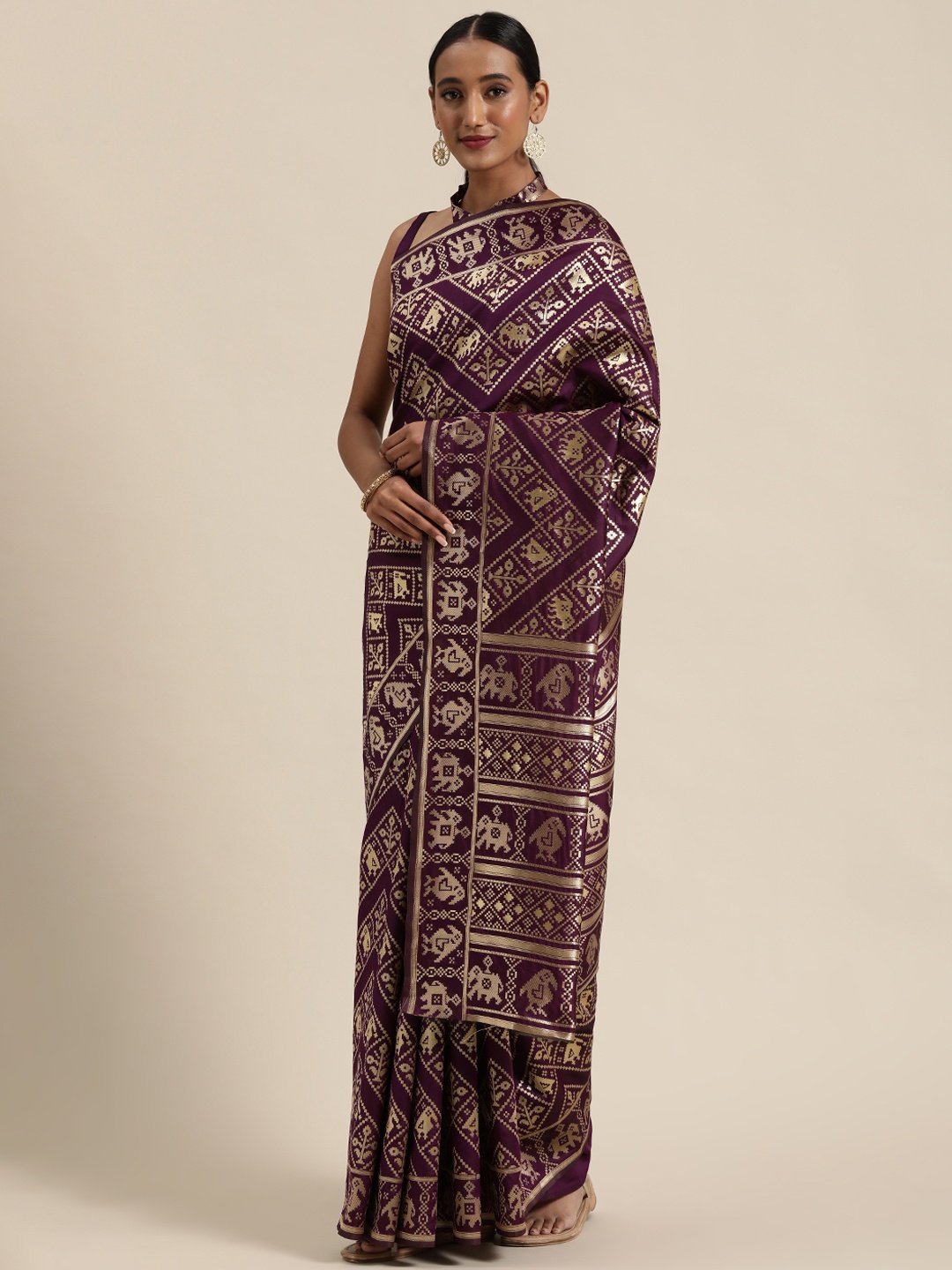 

SHAVYA Purple & Golden Pure Silk Woven Design Saree