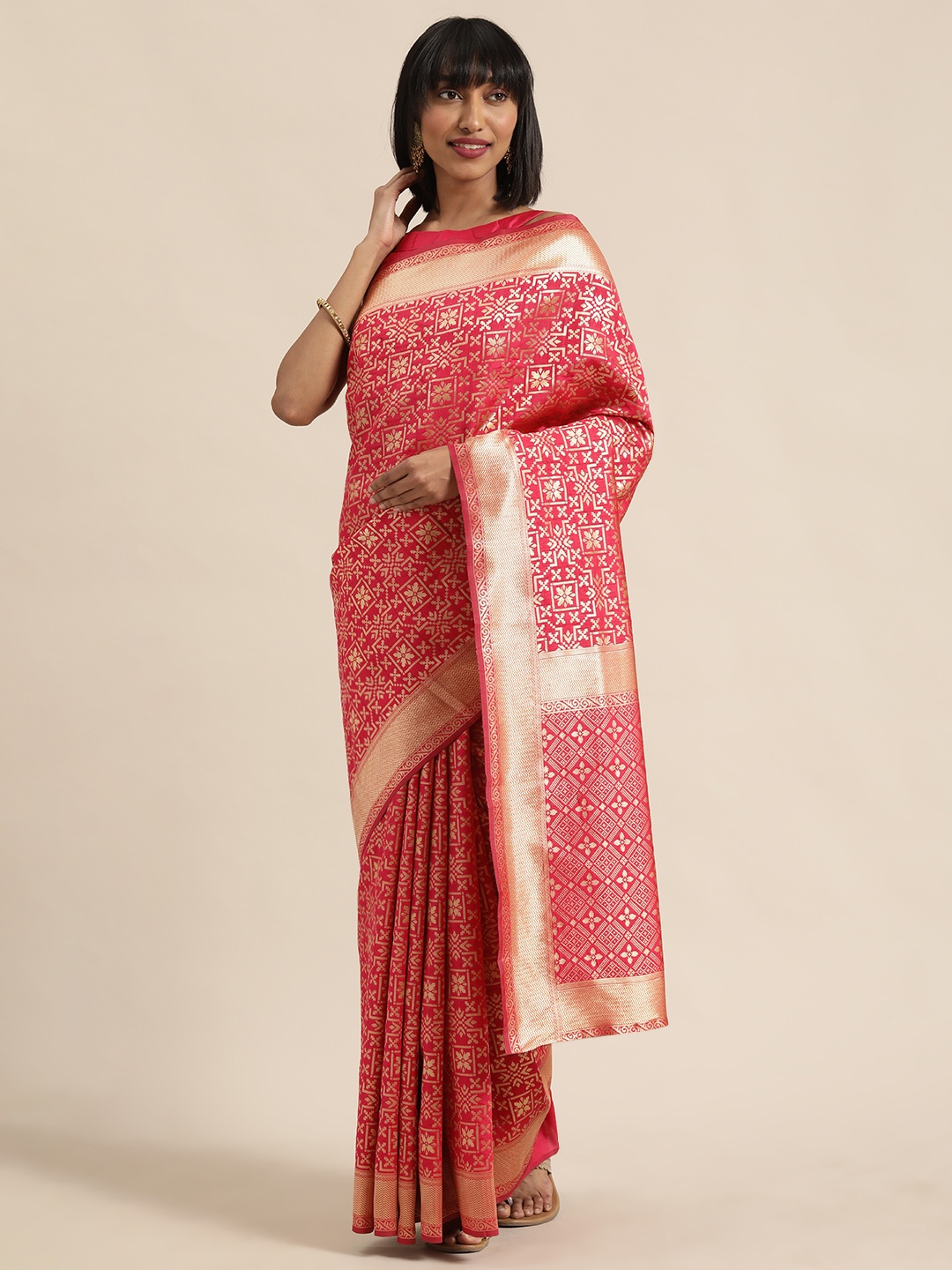 

SHAVYA Rose & Gold-Toned Pure Silk Woven Design Saree