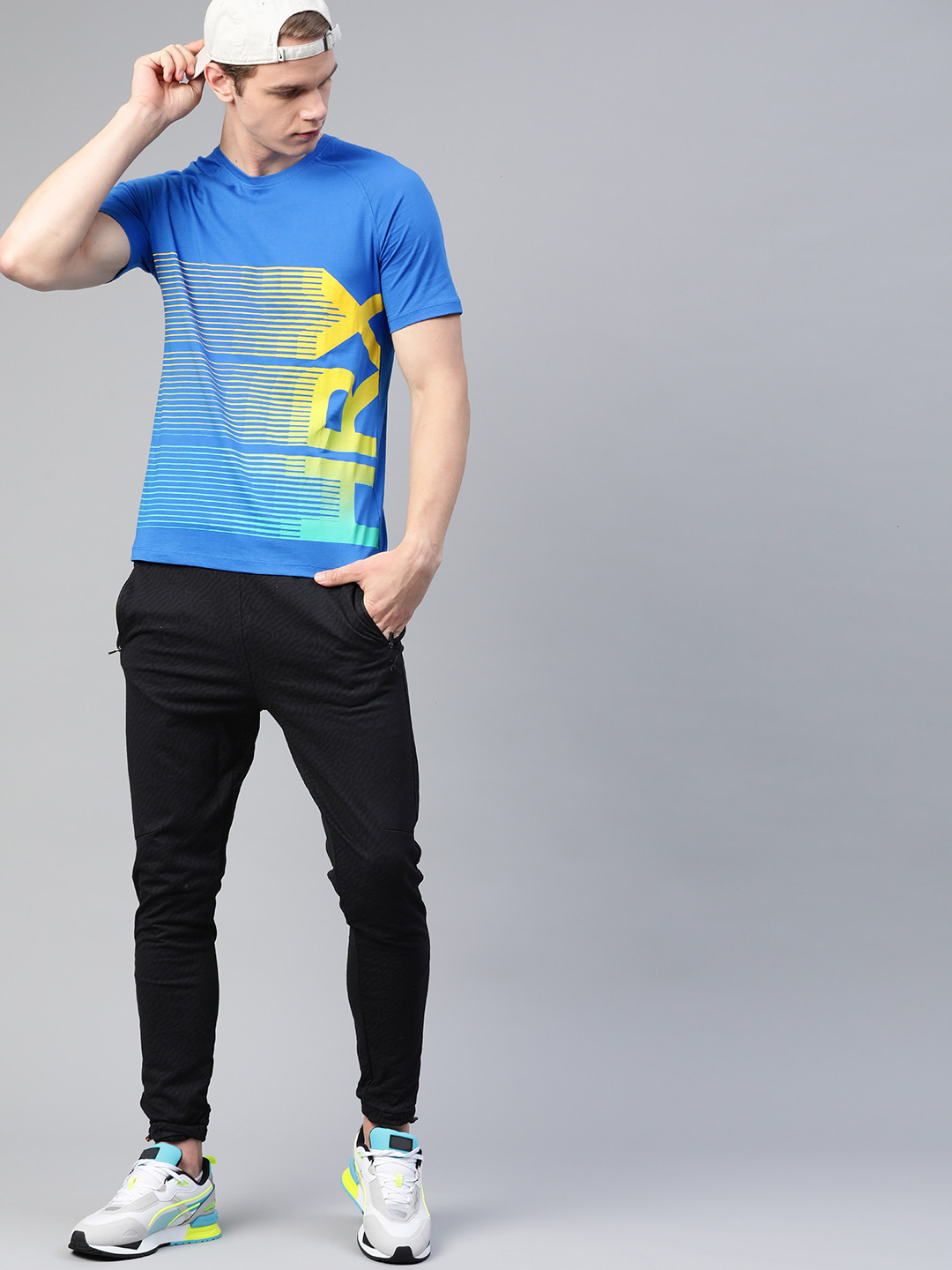 

HRX By Hrithik Roshan Men Blue Printed Bio-Wash Lifestyle Tshirt