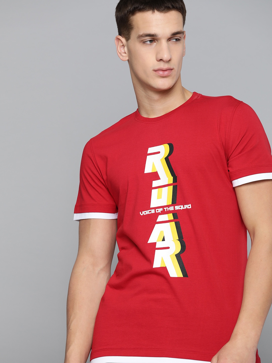 

HRX By Hrithik Roshan Men Wet Weather Typographic Bio-Wash Lifestyle Tshirt, Red