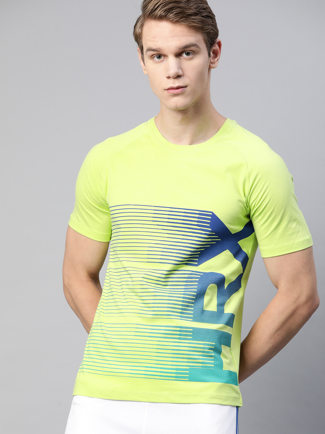 

HRX by Hrithik Roshan Men Green & Blue Brand Logo Printed Bio Finish T-shirt