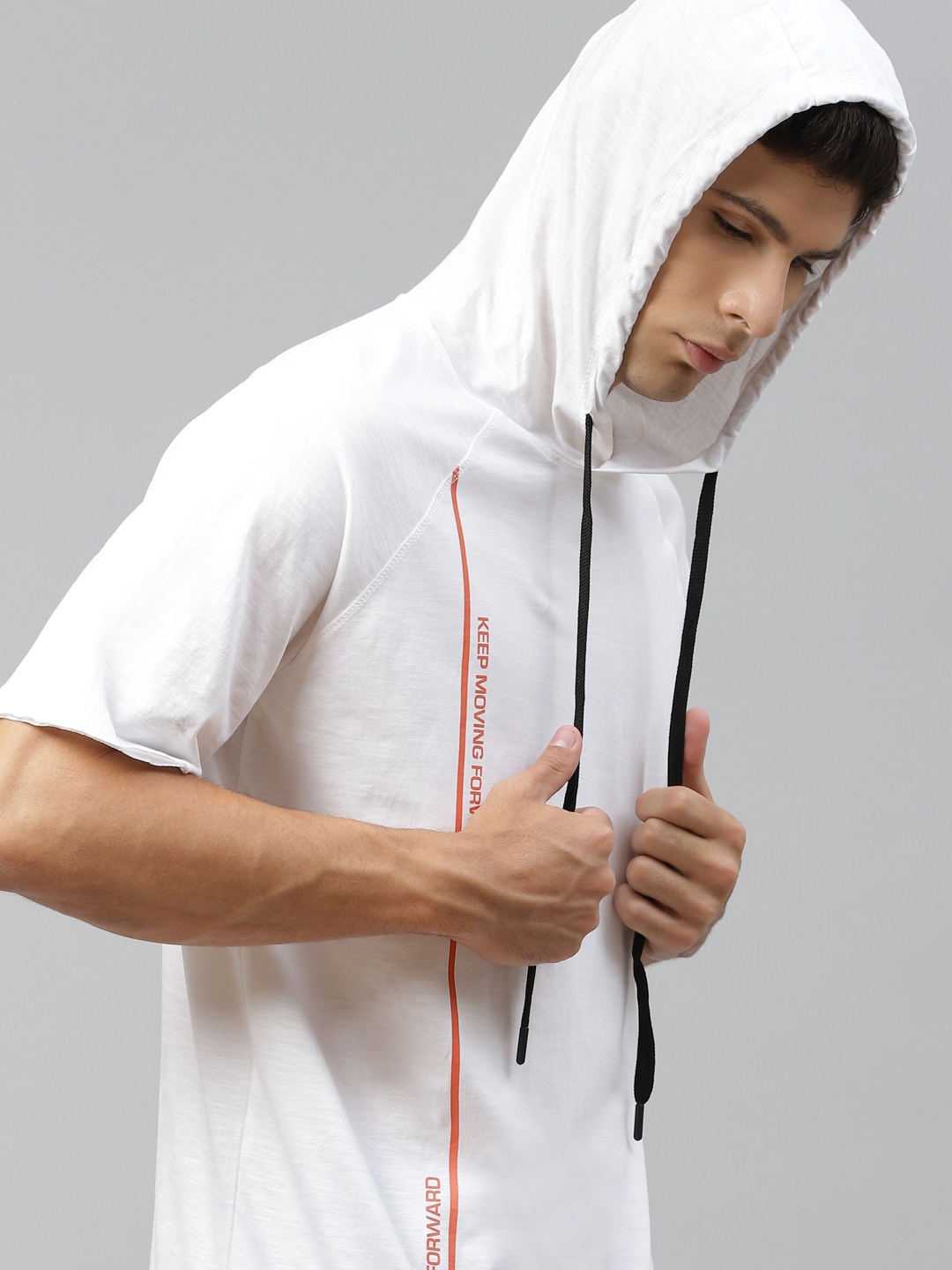 

HRX by Hrithik Roshan Men Optic White Typographic Hooded Bio-Wash Lifestyle T-shirt
