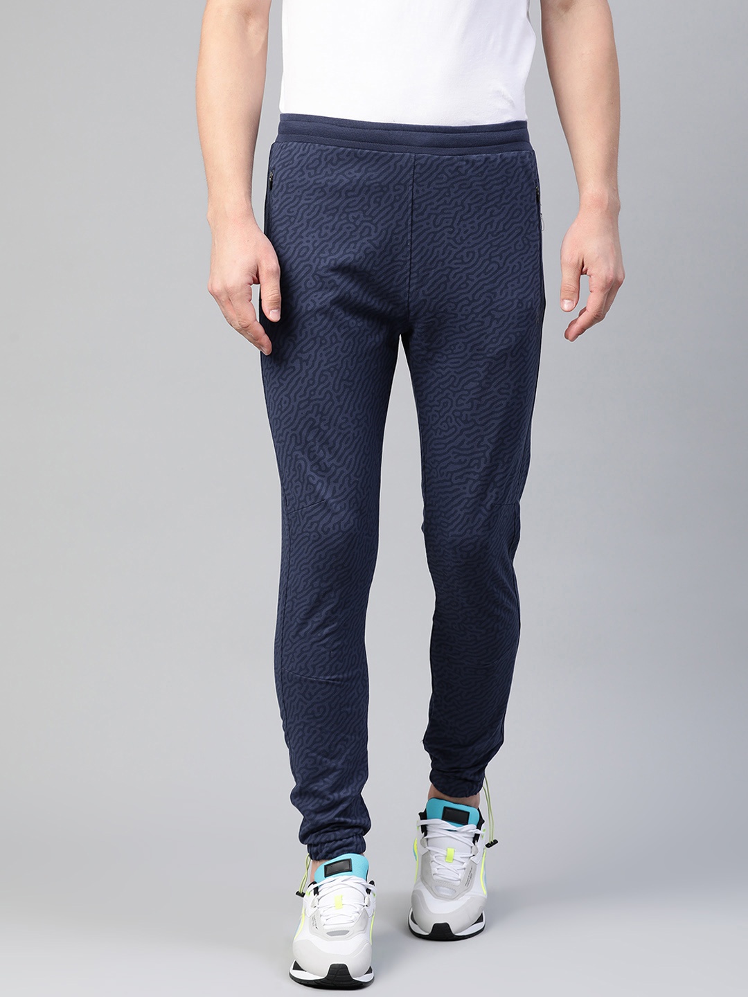 

HRX By Hrithik Roshan Men Medieval Blue Printed Slim Fit Silicone Finish Lifestyle Joggers, Navy blue