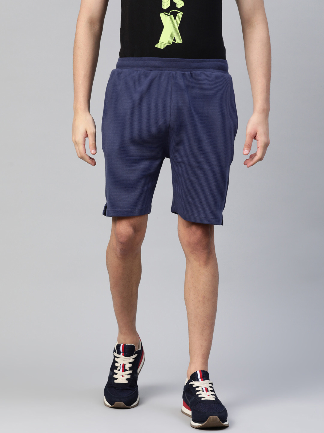 

HRX By Hrithik Roshan Men Medieval Blue Solid Regular Fit Bio-Wash Lifestyle Shorts, Navy blue