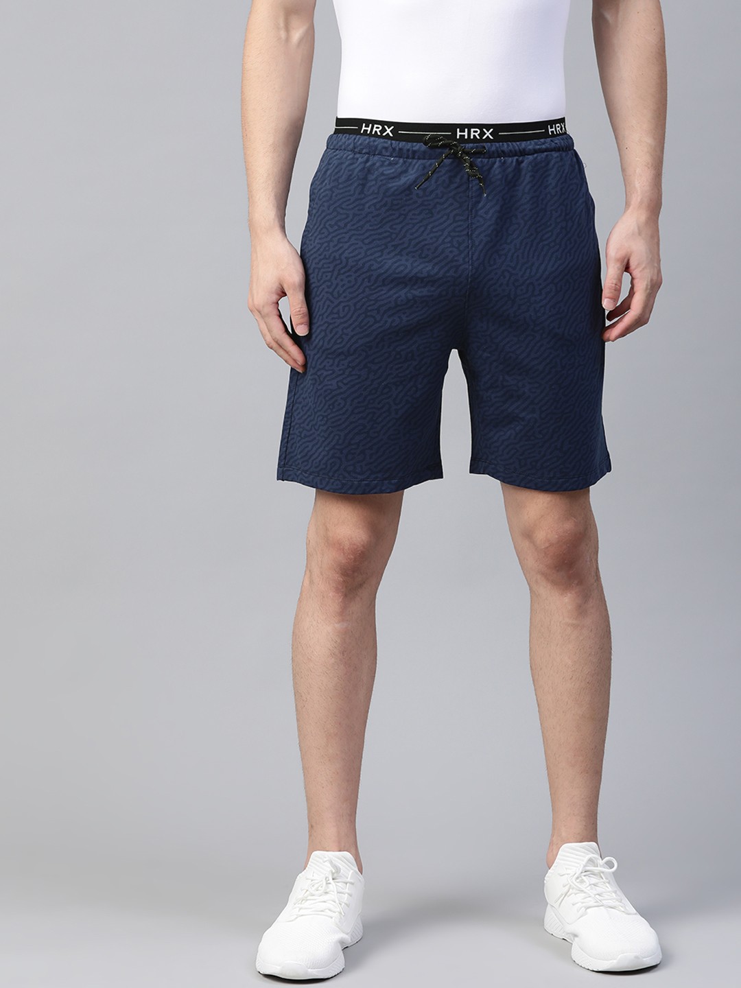 

HRX By Hrithik Roshan Men Blue AOP Regular Fit Bio-Wash Gold Finish Lifestyle Shorts