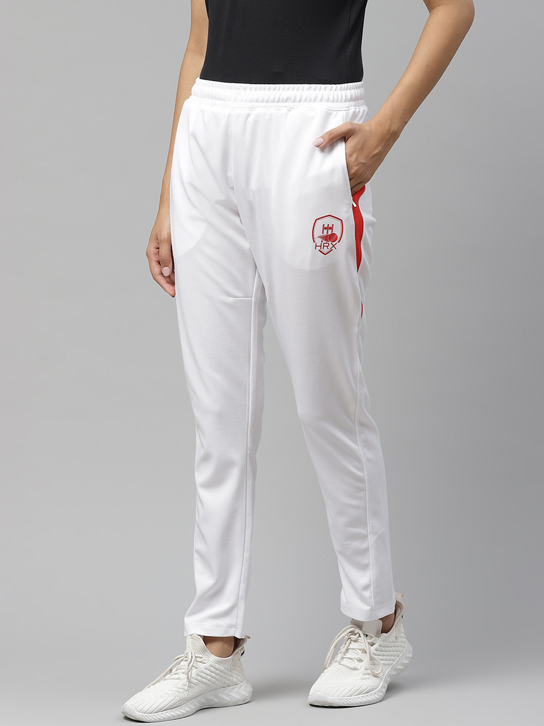 

HRX By Hrithik Roshan Women Optic White Rapid-Dry Antimicrobial Cricket Track Pants