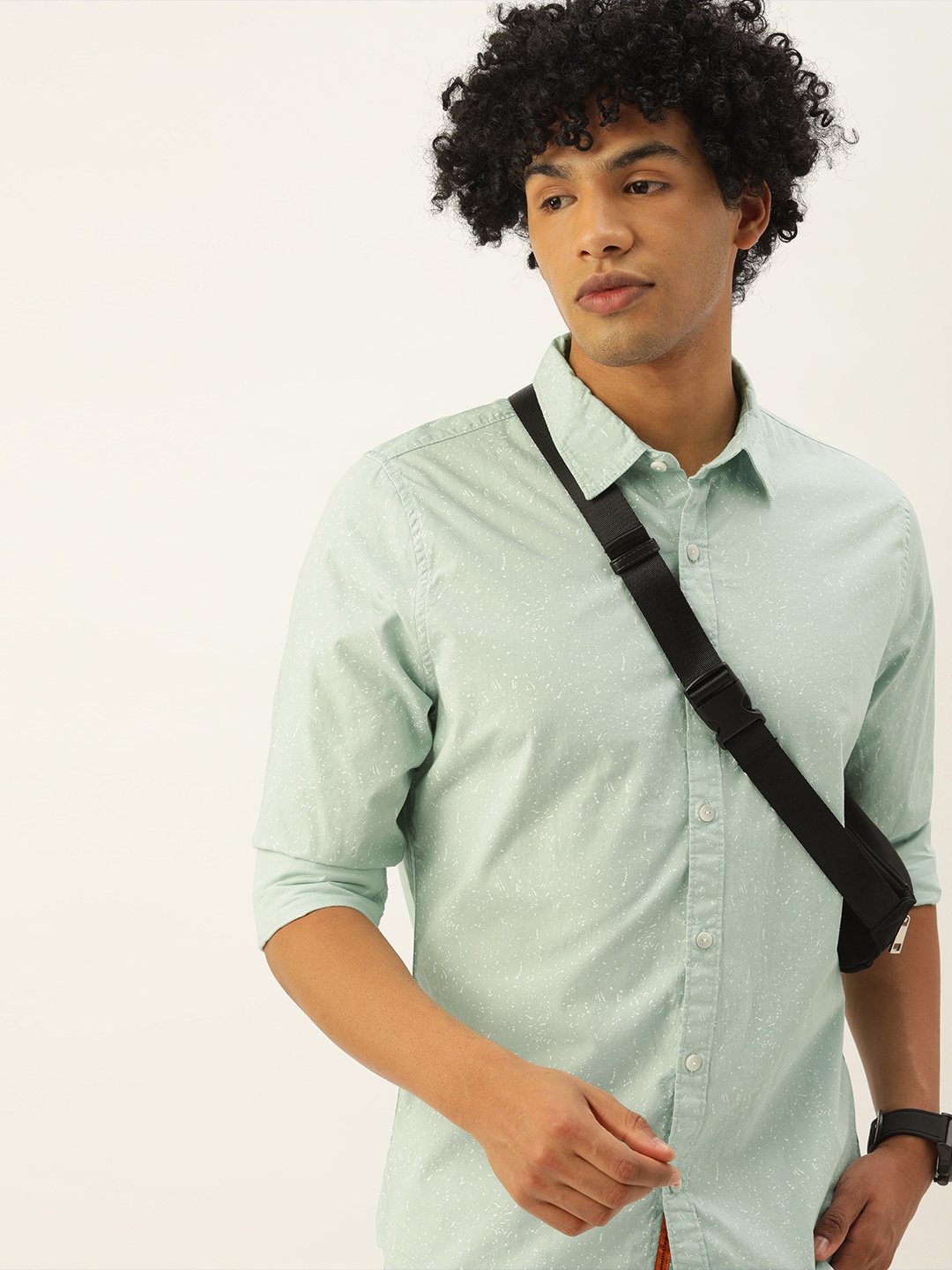 

SINGLE Men Green Printed Casual Shirt