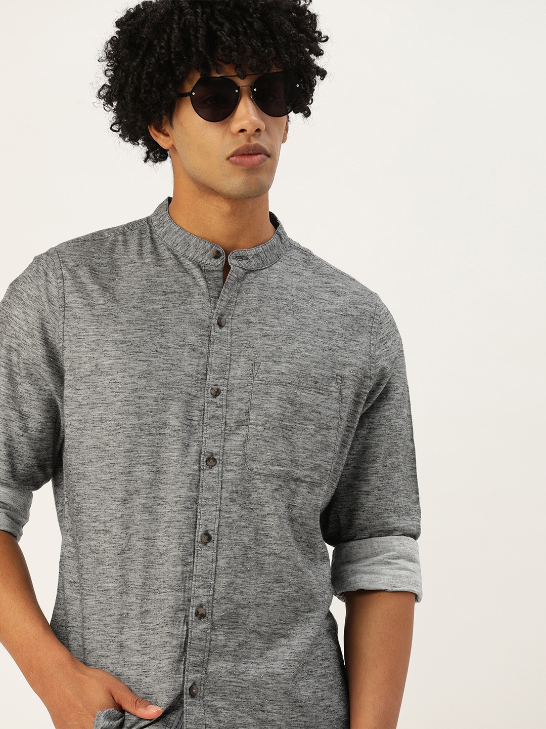 

SINGLE Men Charcoal Grey Slim Fit Solid Casual Shirt