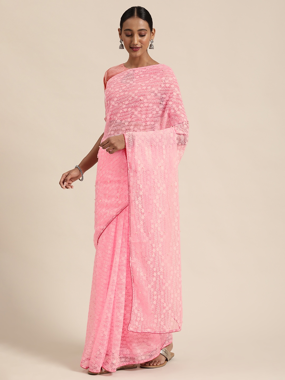 

Mitera Pink Woven Design Net Celebrity Saree