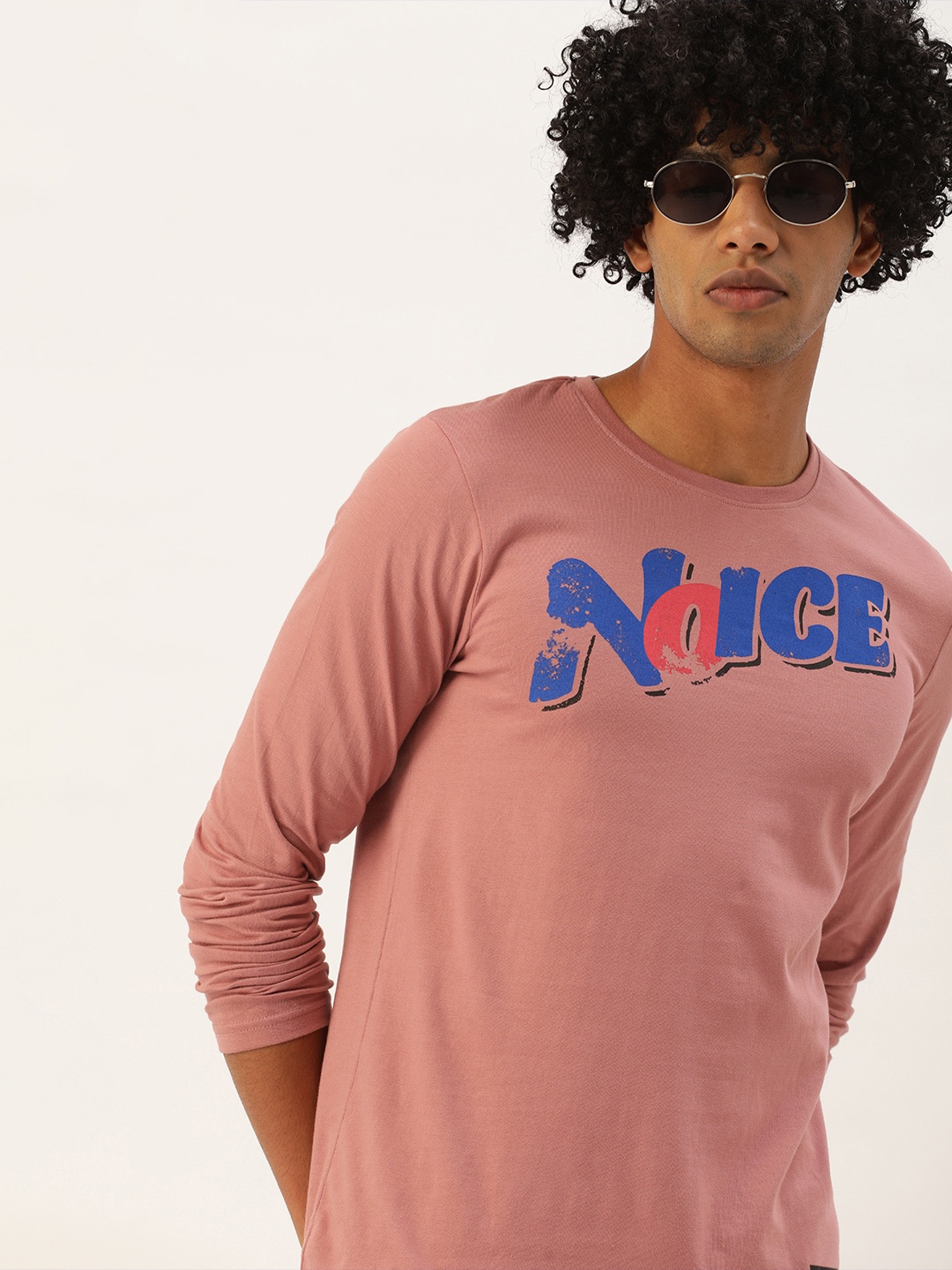 

SINGLE Men Pink Printed Round Neck Slim Fit Pure Cotton T-shirt