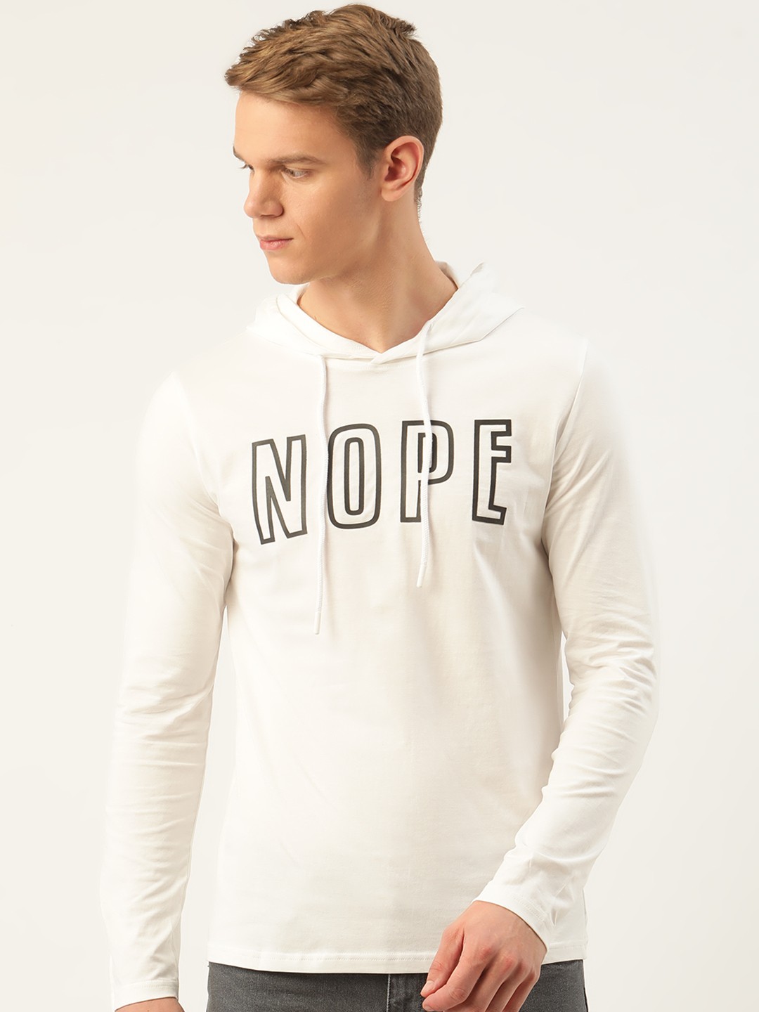 

SINGLE Men Off-White & Charcoal Grey Pure Cotton Printed Hood T-shirt