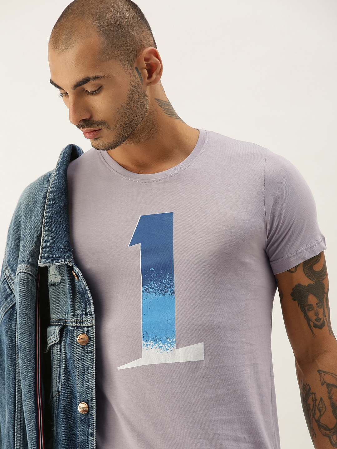 

SINGLE Men Grey Typography Printed Pure Cotton T-shirt