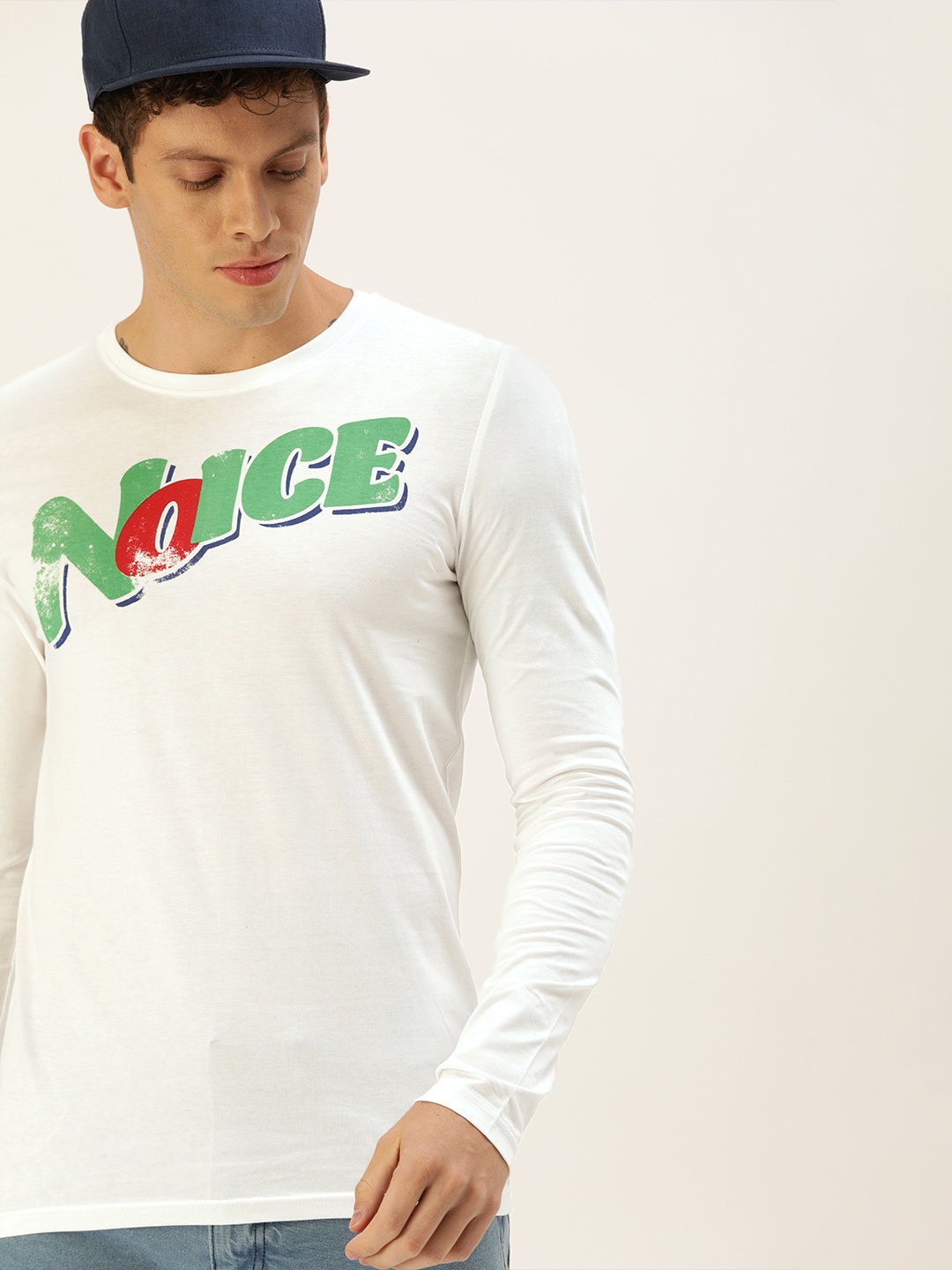 

SINGLE Men White Printed Round Neck Pure Cotton T-shirt
