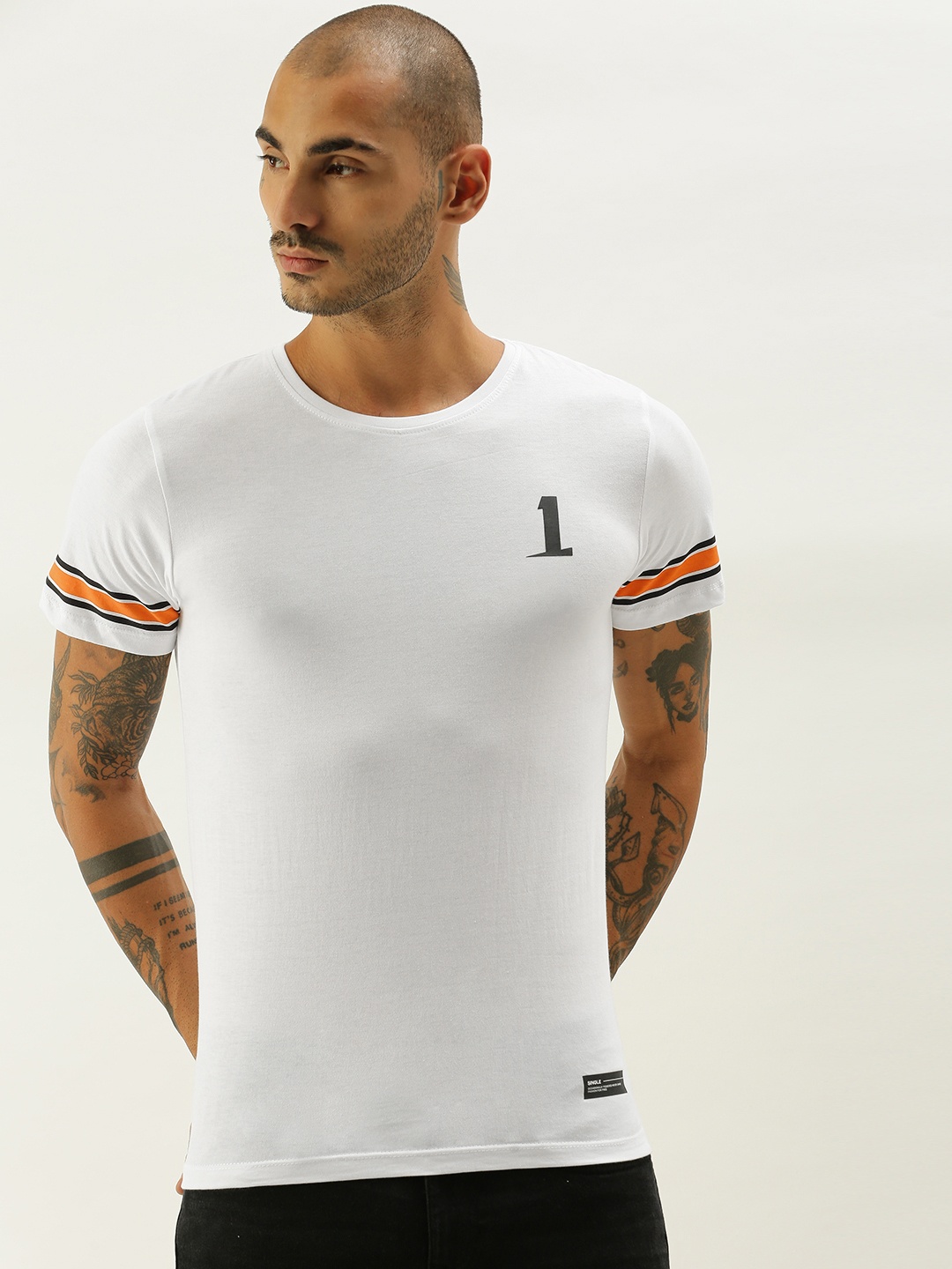 

SINGLE Men White Pure Cotton T-shirt with Printed Detail