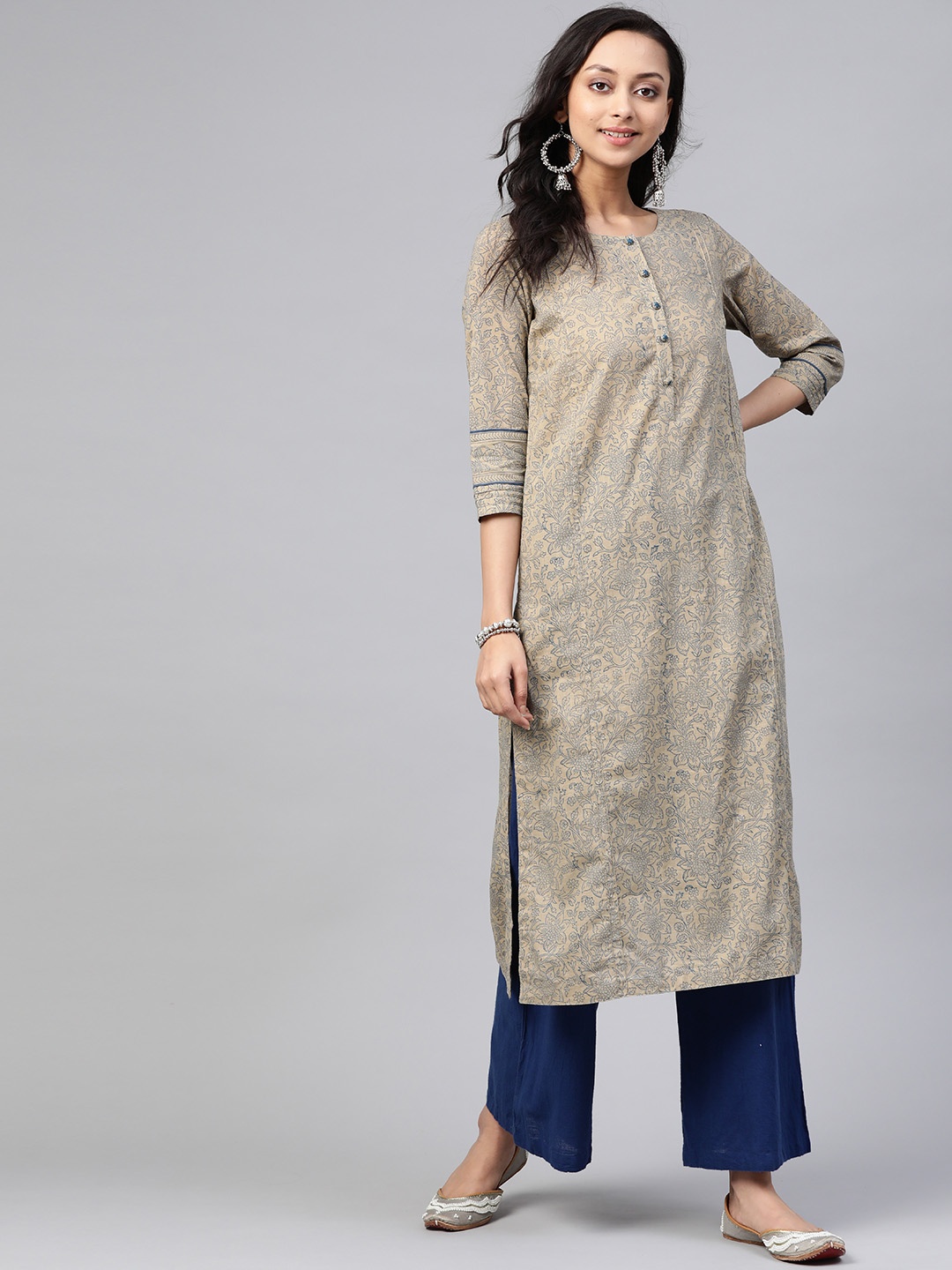 

Fabindia women Beige & Blue Printed Cotton Kurta