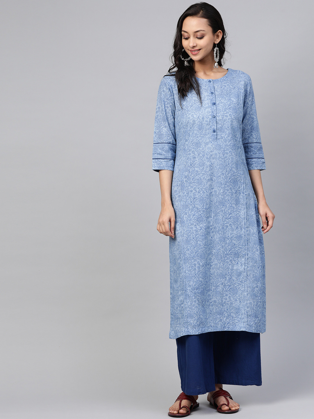 

Fabindia Women Blue Printed Pure Cotton Kurta