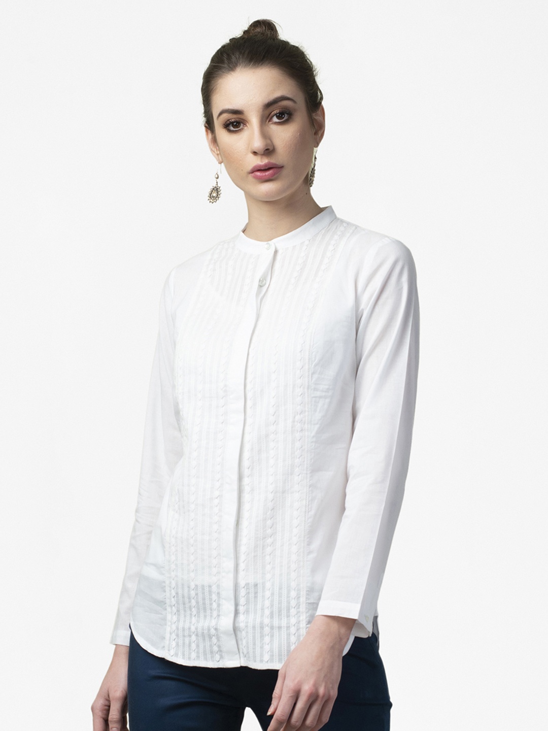 

Fabindia Women White Regular Fit Pure Cotton Striped Casual Shirt