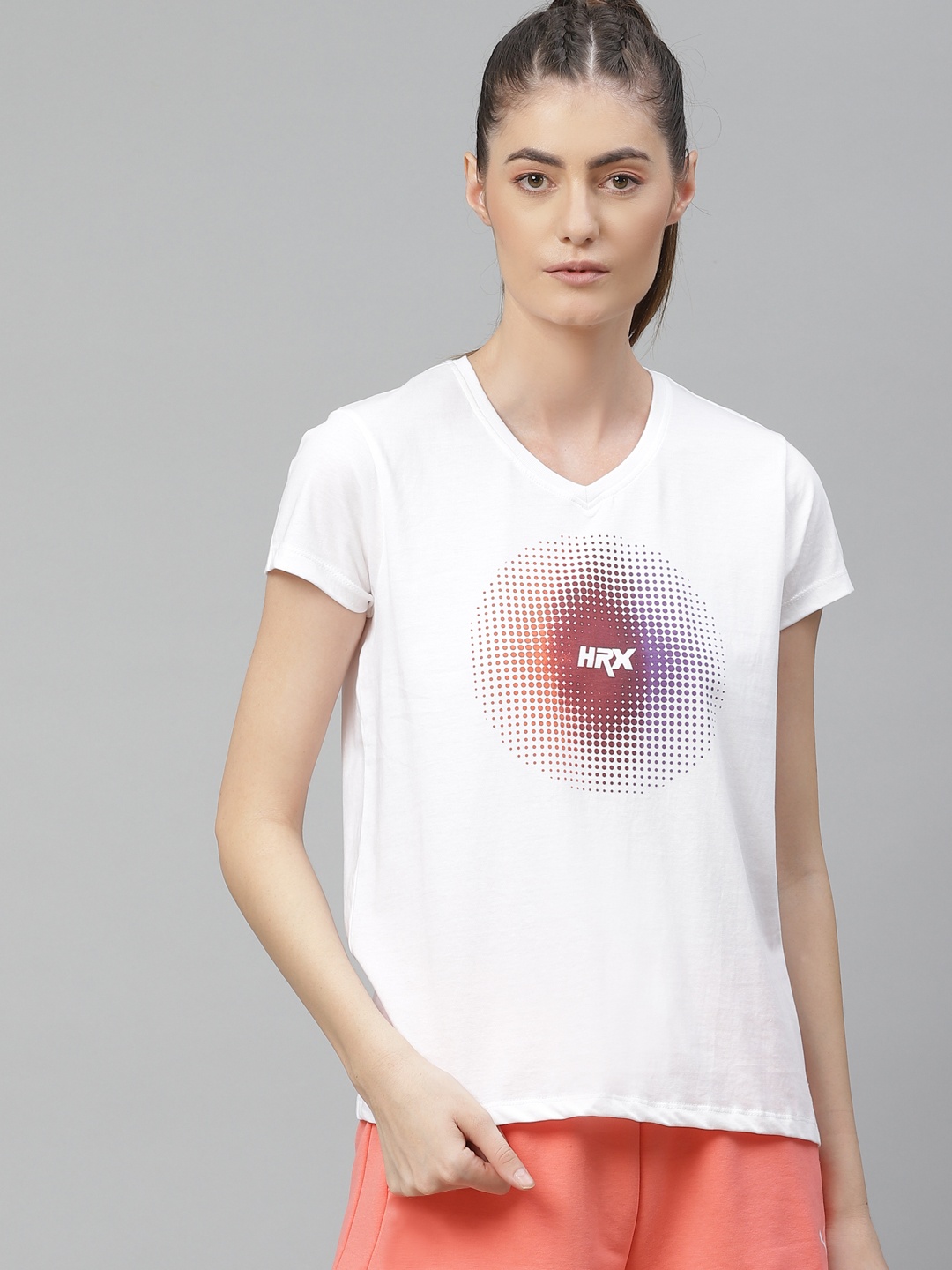 

HRX By Hrithik Roshan Women Optic White Graphic Bio-Wash Basketball Tshirt
