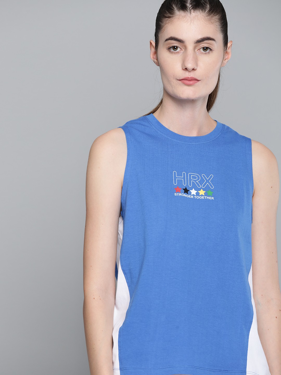 

HRX By Hrithik Roshan Women Strong Blue Solid Bio-Wash Lifestyle Tshirt