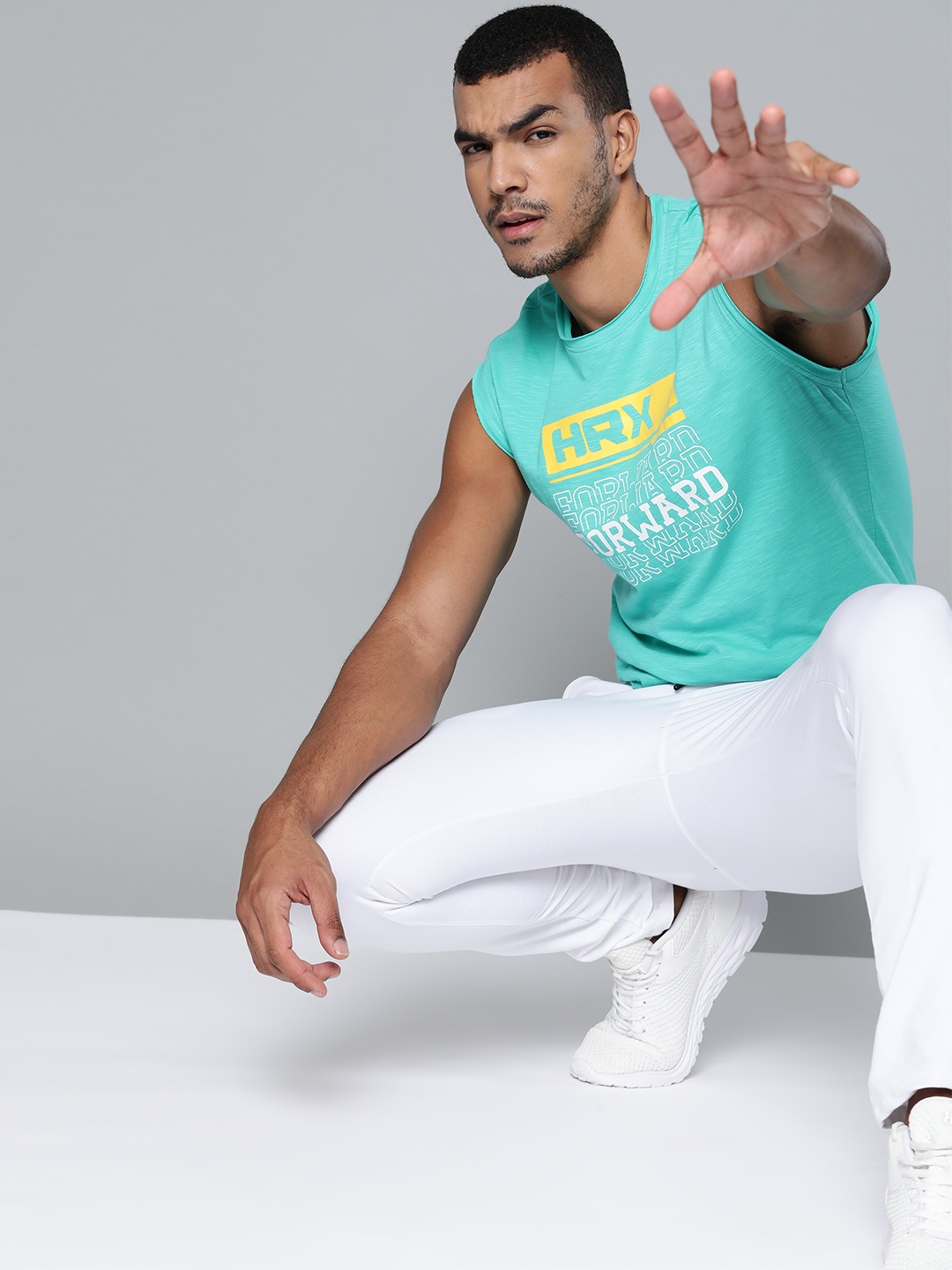 

HRX by Hrithik Roshan Men Sea Green & White Typographic Bio-Wash Lifestyle T-shirt