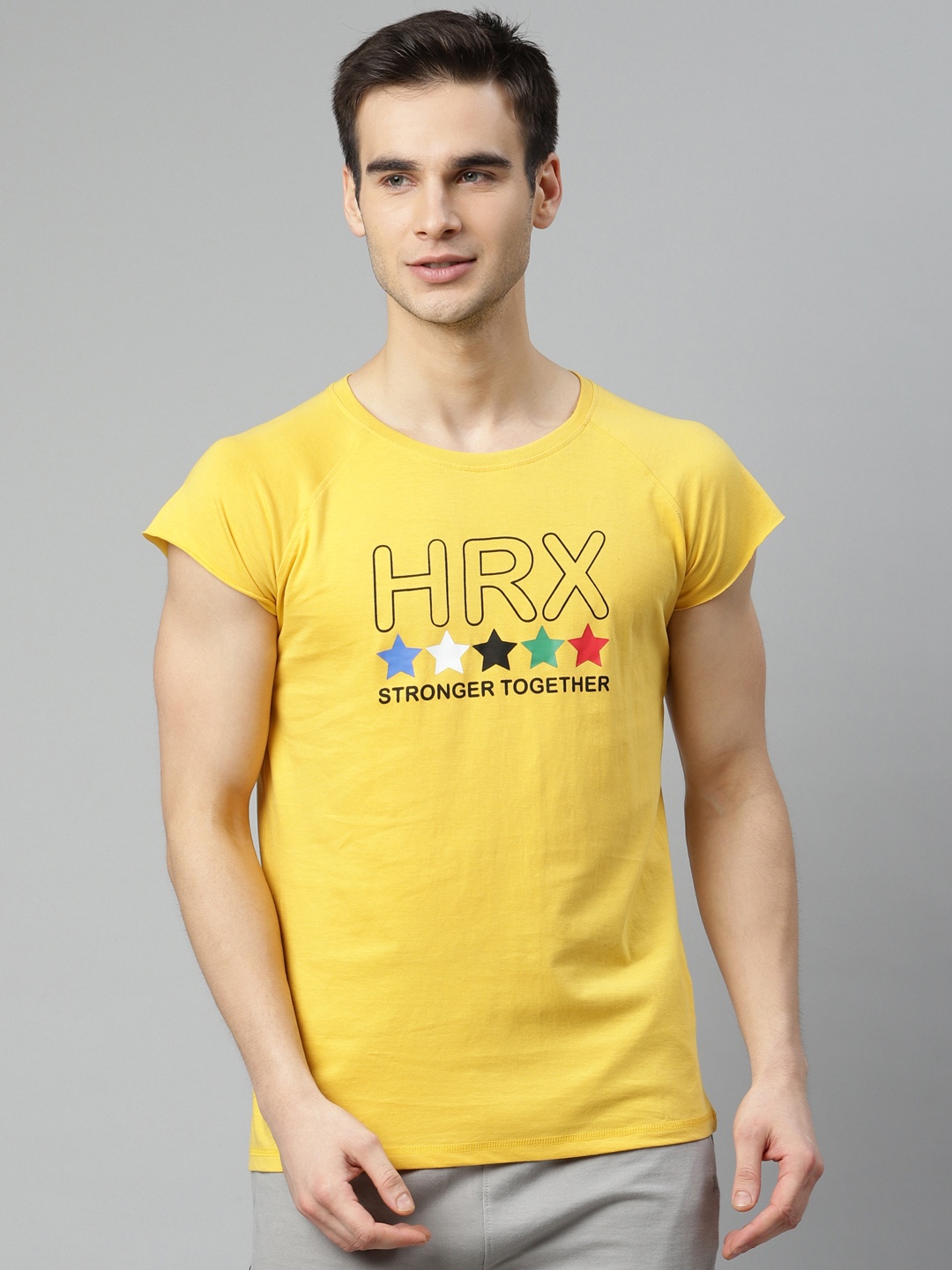 

HRX By Hrithik Roshan Men Yellow Solid Bio-Wash Lifestyle Pure Cotton T-shirt