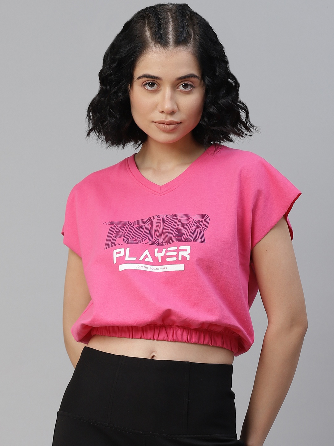 

HRX By Hrithik Roshan Women Raspberry Typographic Bio-Wash Lifestyle T-shirt, Pink