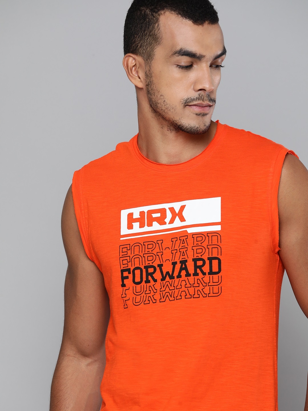 

HRX by Hrithik Roshan Men Orange & Black Printed Bio-Wash Lifestyle T-shirt