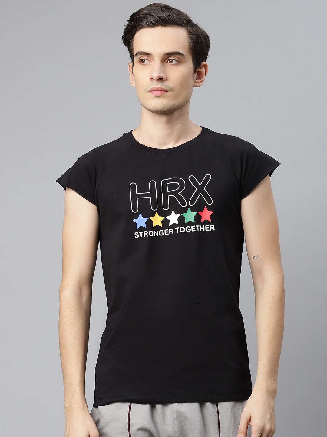 

HRX by Hrithik Roshan Men Black Solid Bio-Wash Lifestyle T-shirt