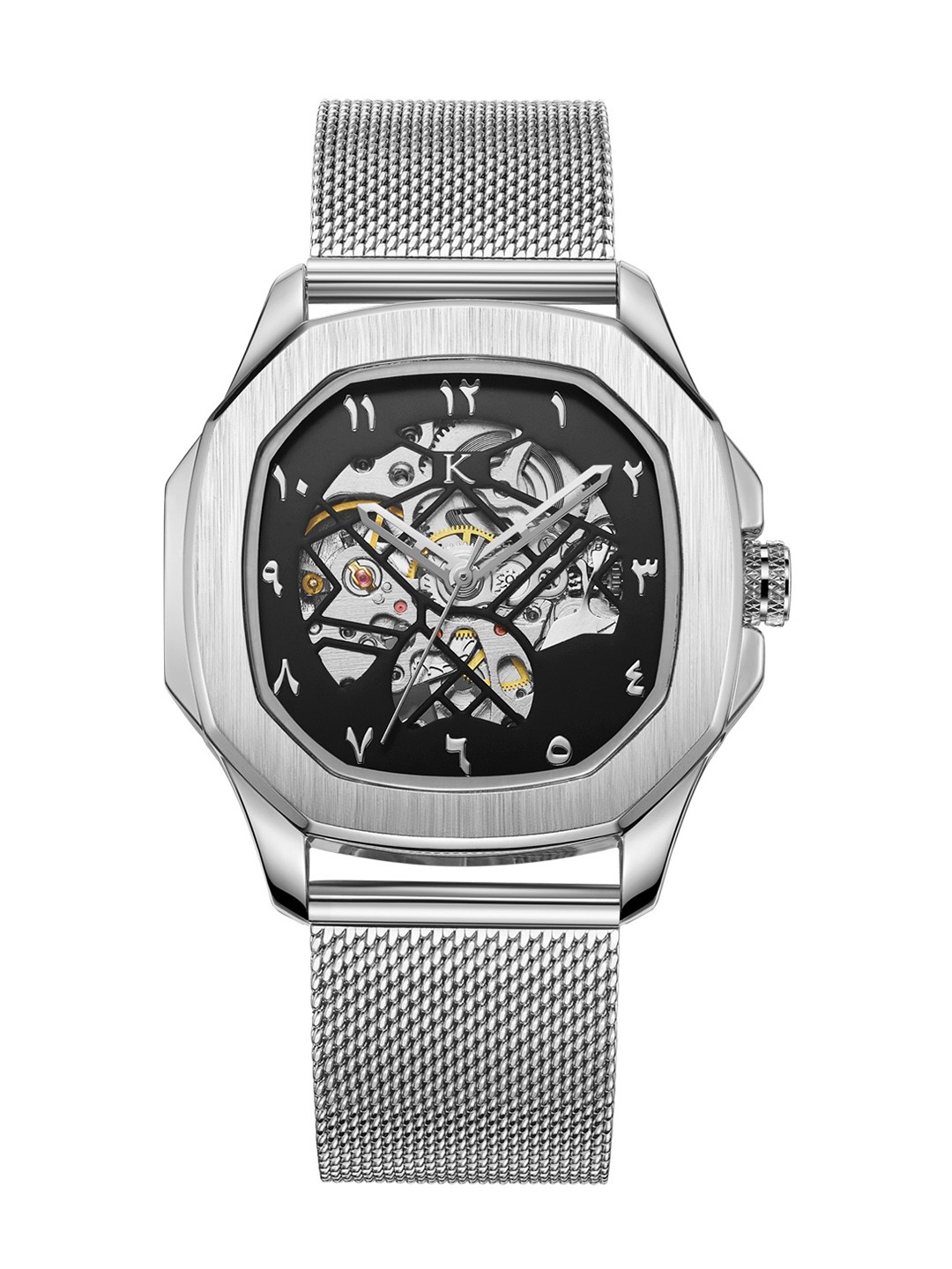 

KREDO Men OTUS MALIK Silver Automatic Skeleton Analogue Watch-KW073, Black