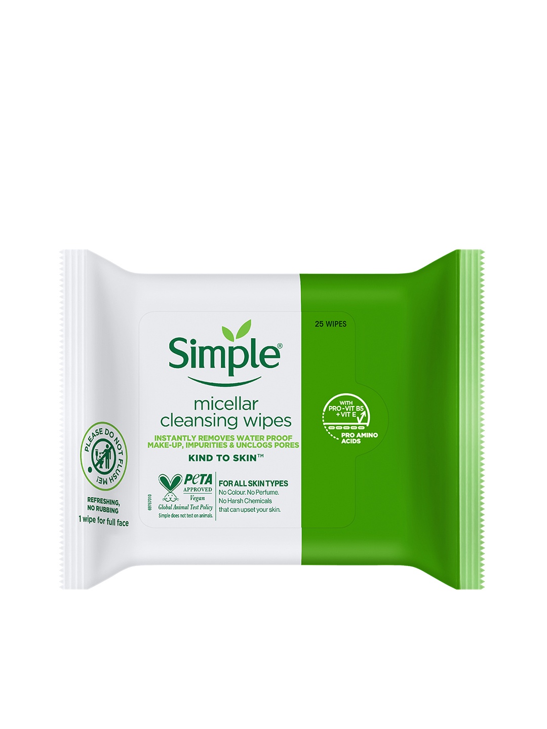 

Simple Kind To Skin Micellar Cleansing Wipes, White
