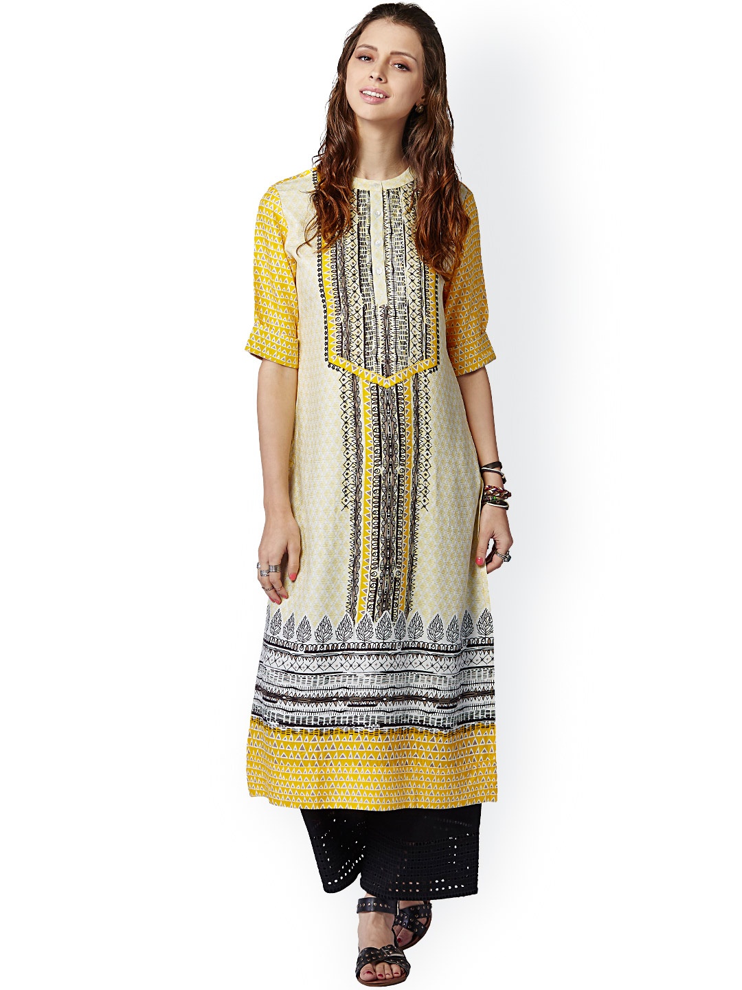 

Global Desi Yellow Printed Kurta
