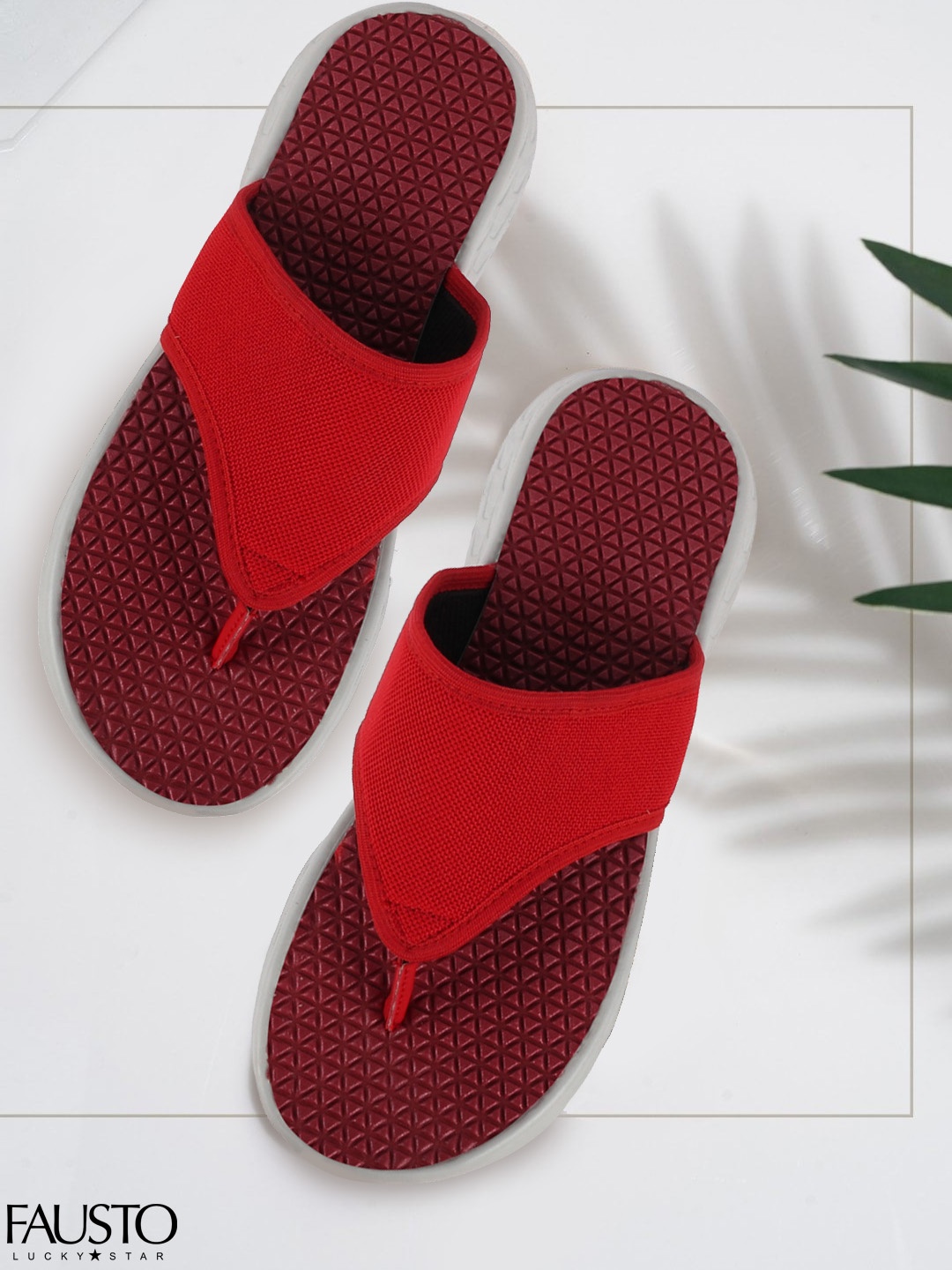

FAUSTO Men Red & White Solid Sliders