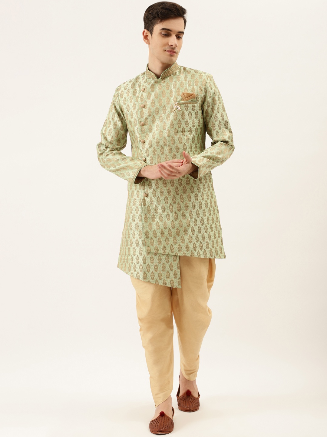 

Manyavar Men Green & Golden Woven Design Kurta with Patiala