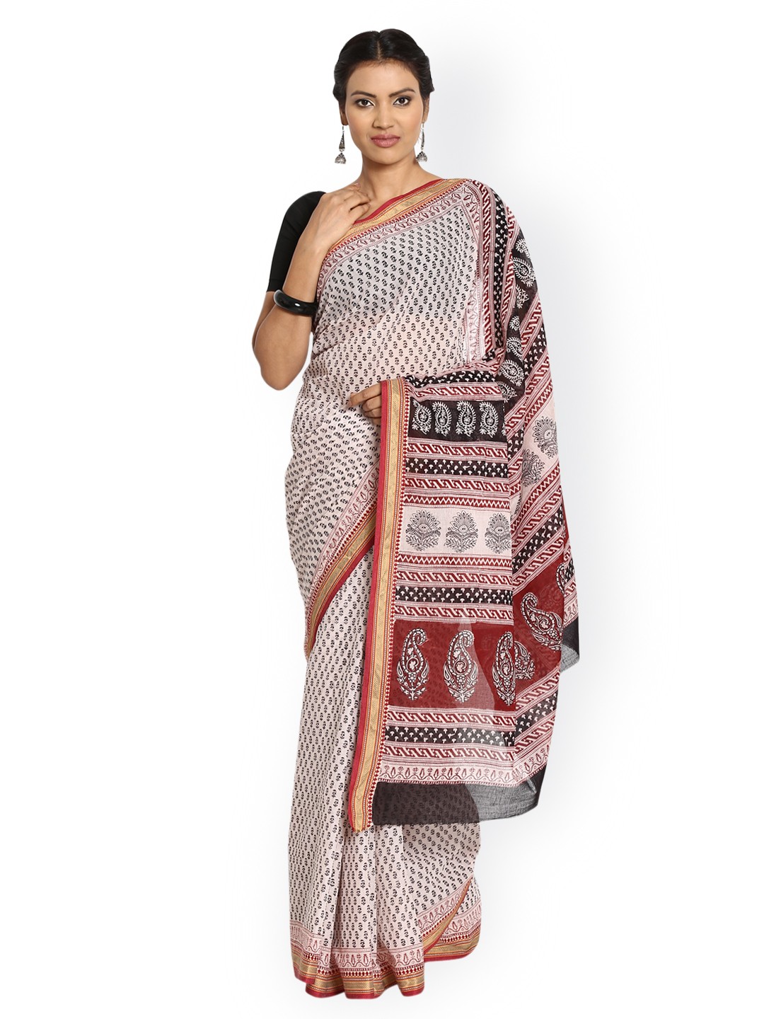 

Kalakari India Pink Cotton Hand Block Bagh Print Handcrafted Sustainable Saree