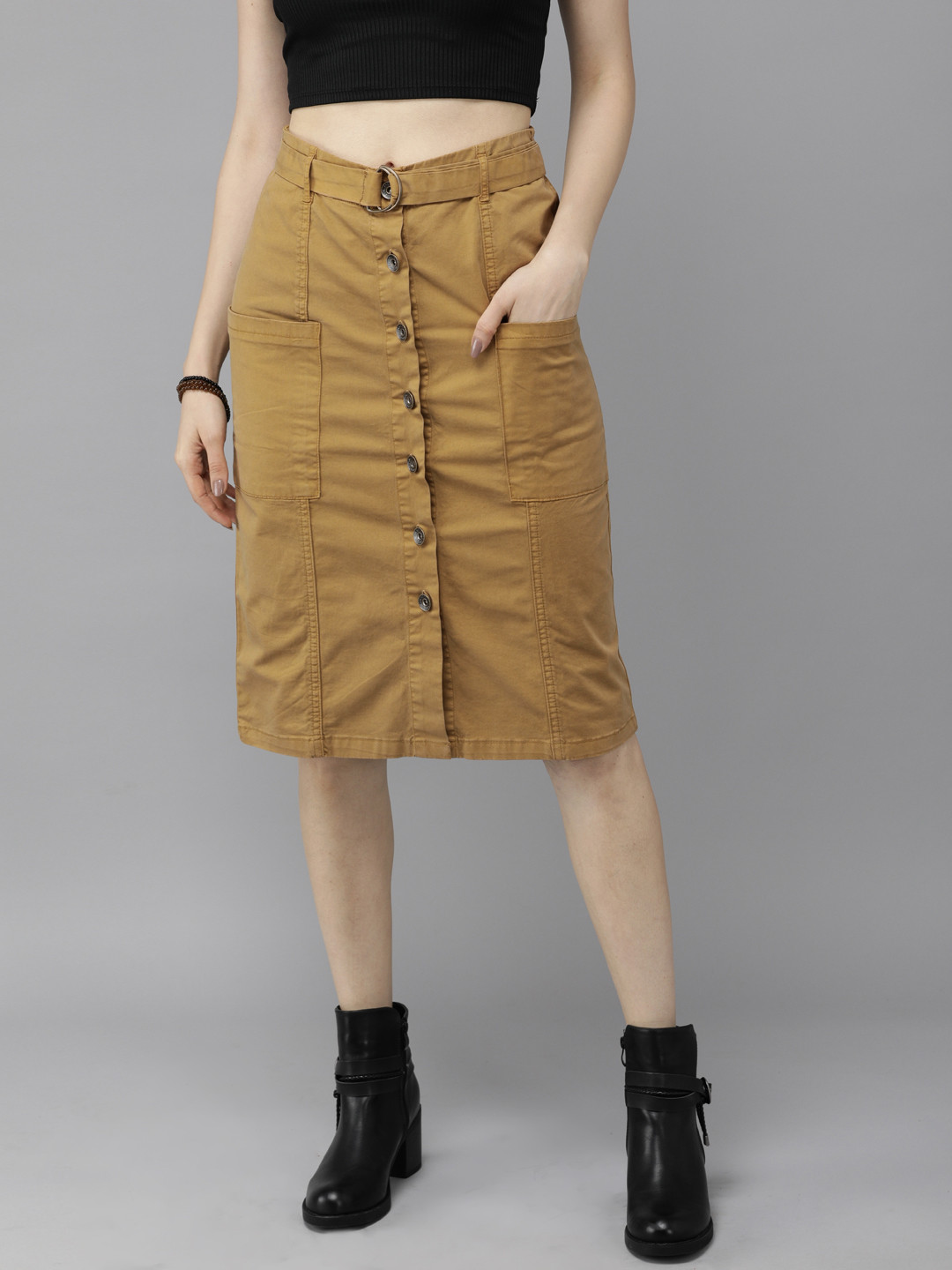 

Roadster Brown Straight Fit Button Down Sustainable Skirt