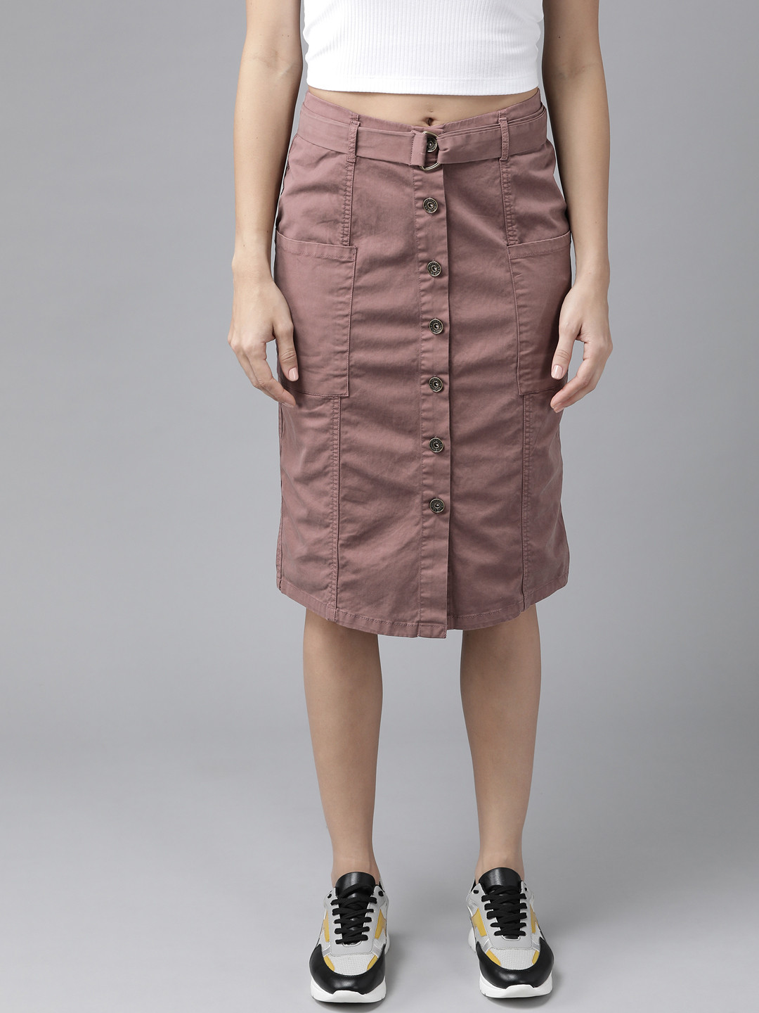 

Roadster Women Muave Born To Roam Solid Pencil Skirt, Mauve