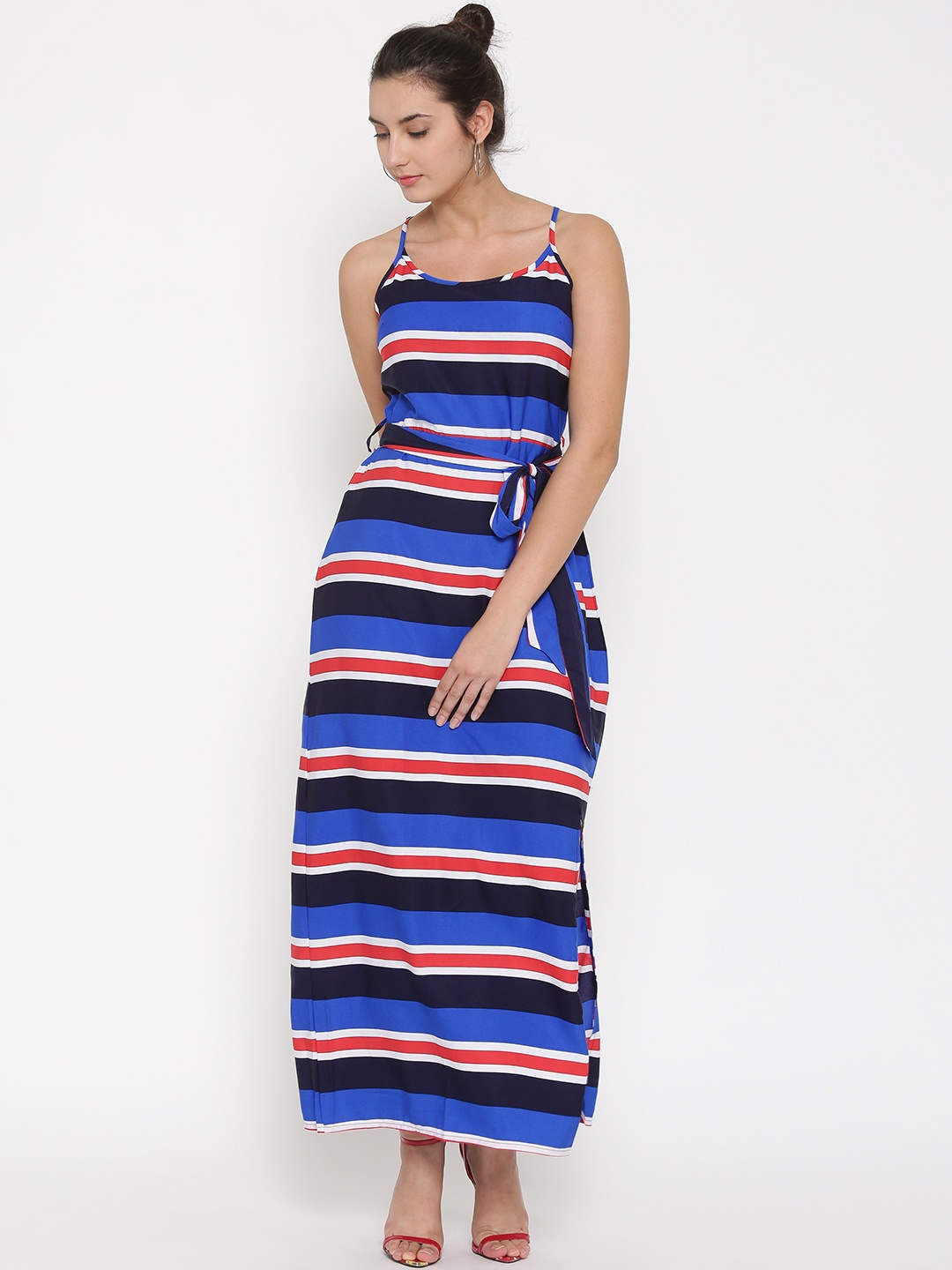 

Tokyo Talkies Women Blue Striped Maxi Dress