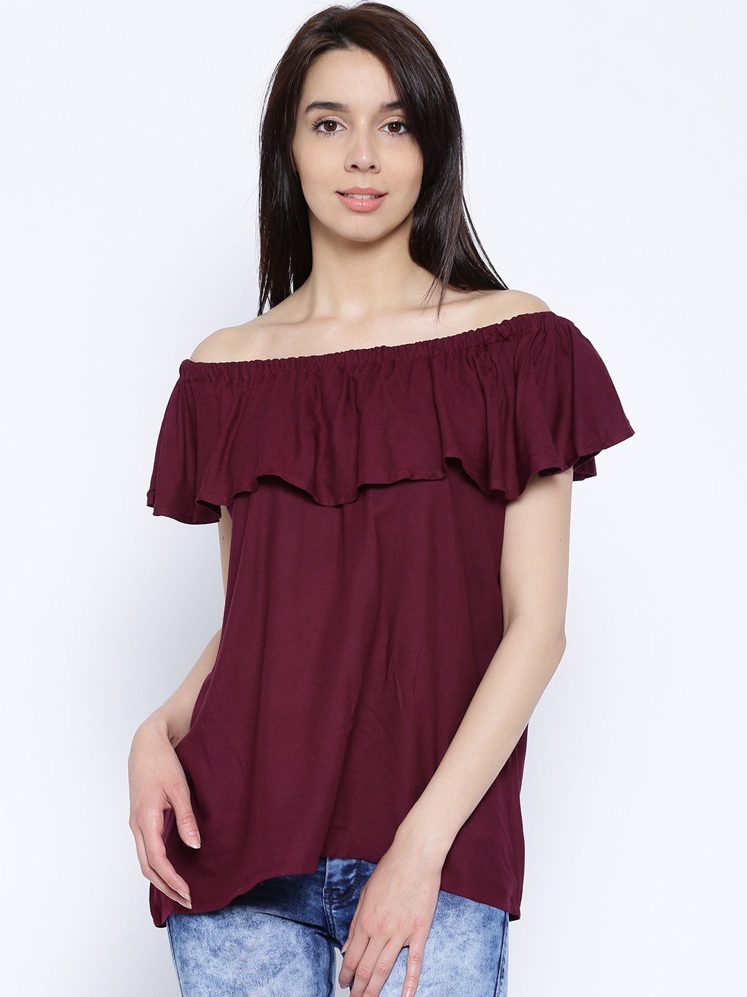 

Tokyo Talkies Maroon Off-Shoulder Top