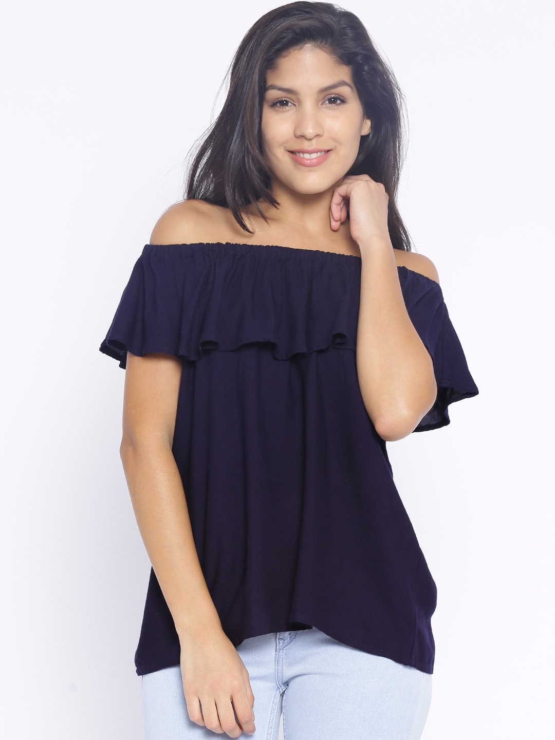 

Tokyo Talkies Navy Off-Shoulder Top, Navy blue