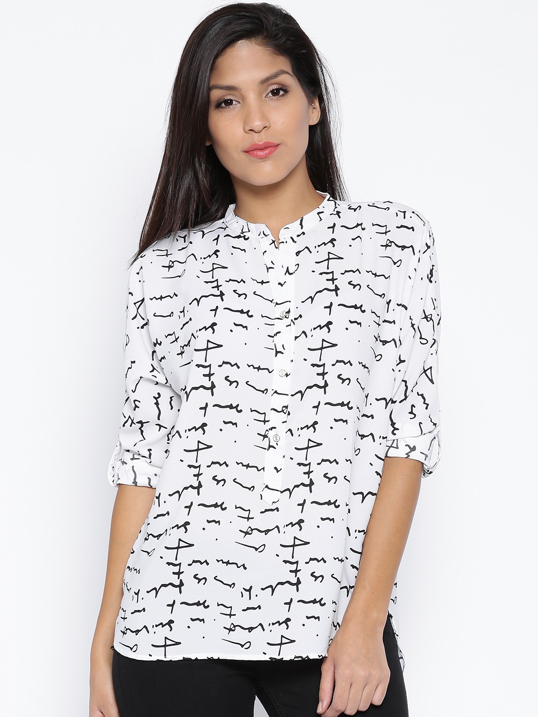 

Tokyo Talkies Women White & Black Printed Shirt Style Top