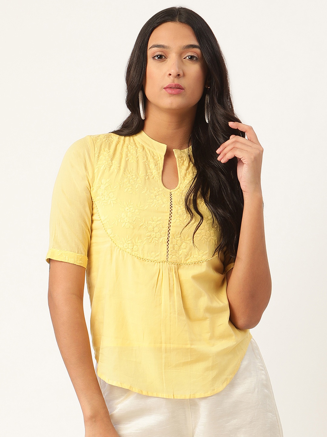 

ROOTED Yellow Mandarin Collar Top