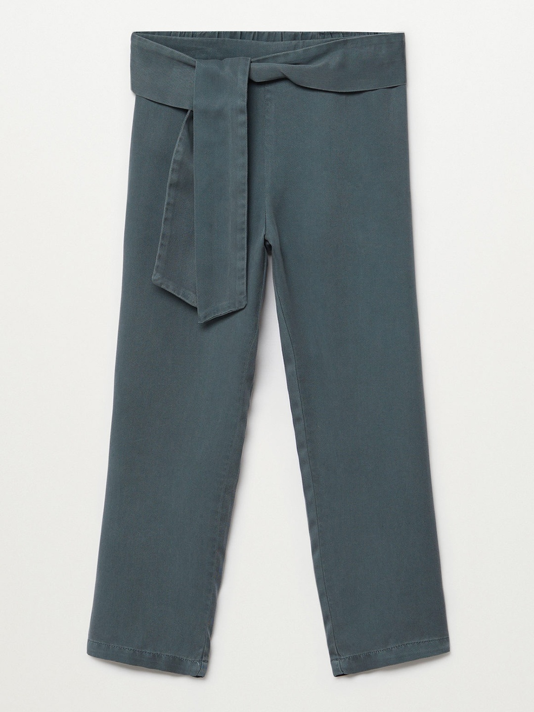 

Mango Kids Girls Green Regular Fit Solid Sustainable Trousers with Waist Tie-Up